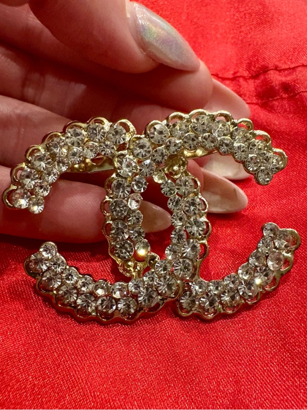Gold plated Crystal Brooch Pin Estate nice